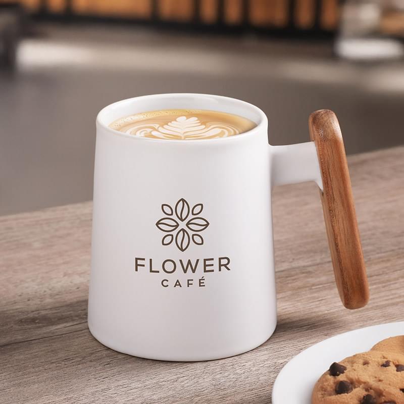 11 Oz. Ceramic Mug With Wooden Handle